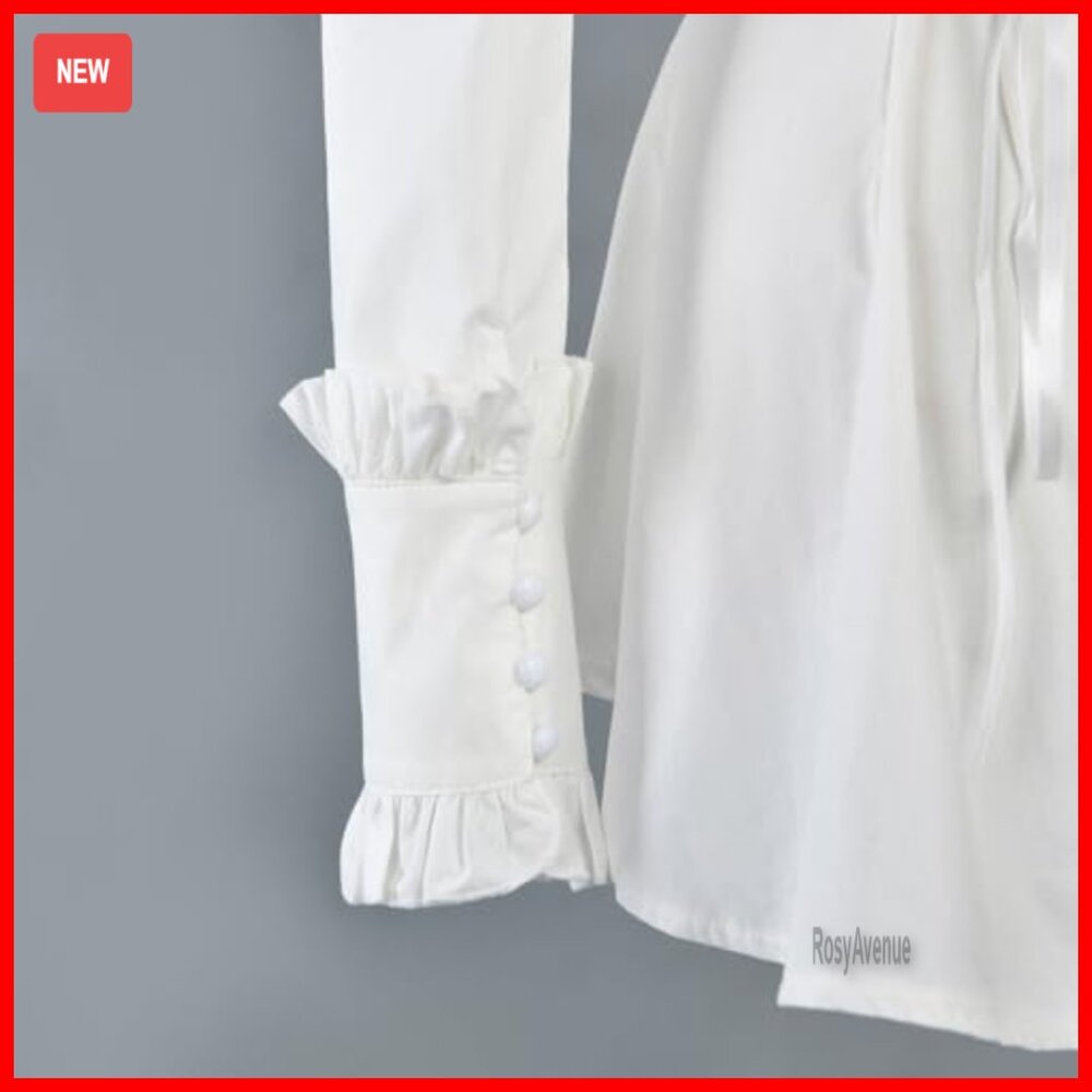 Victorian Gothic Cotton Blouse with Lace-Up Back and Ruffles - Picture 2 of 7